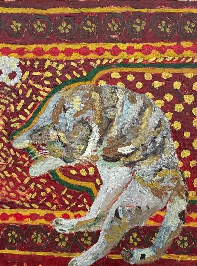 A Contemplative Pause, oil on canvas, 2025, by Ayesha Abbas Khan