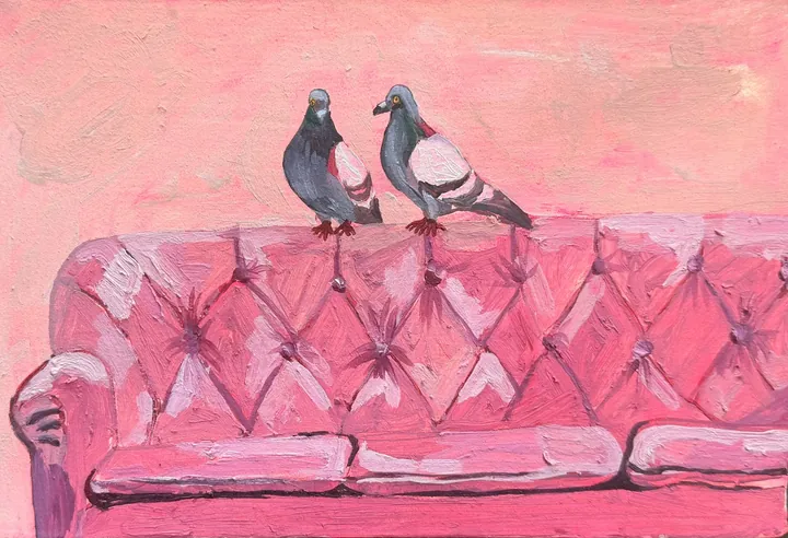 Blush and Feathers, oil on canvas, 2026, by Ayesha Abbas Khan