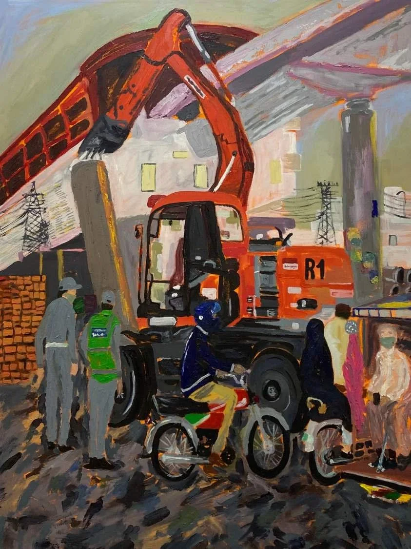Caution Construction Ahead, oil on canvas, 2023, by Ayesha Abbas Khan