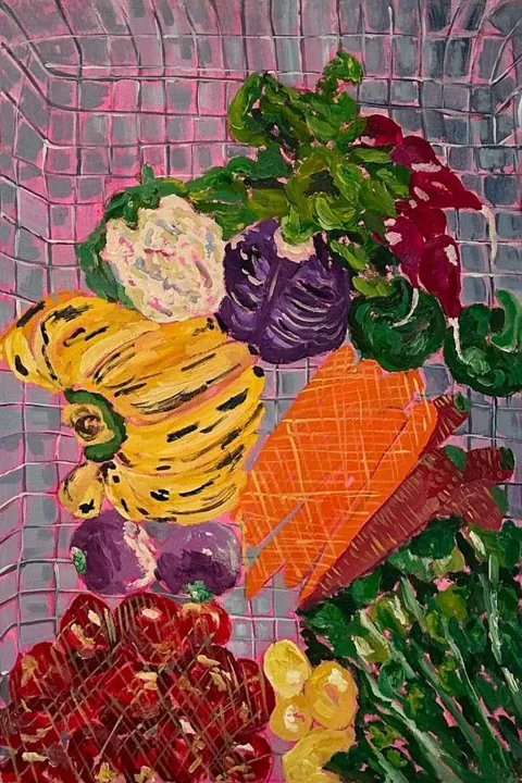 Fruits and Veges, oil on canvas, 2023, by Ayesha Abbas Khan