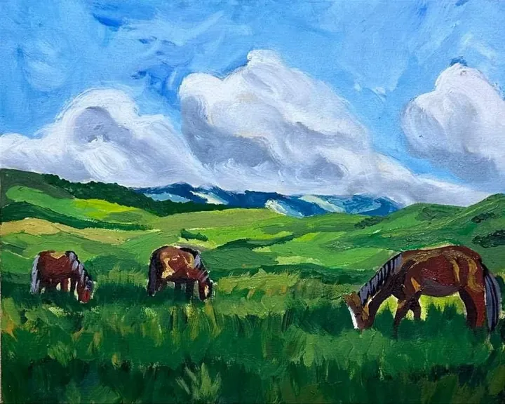 Grazing in Serenity, oil on canvas, 2024, by Ayesha Abbas Khan
