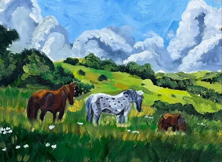 Meadow Reverie, oil on canvas, 2024, by Ayesha Abbas Khan