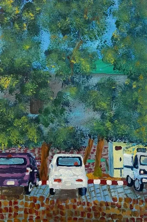 Parking Lot, oil on canvas, 2023, by Ayesha Abbas Khan
