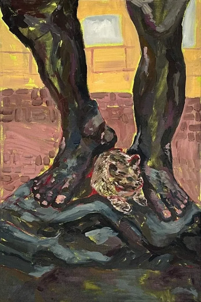Portrait of David and the Cat, oil on canvas, 2023, by Ayesha Abbas Khan