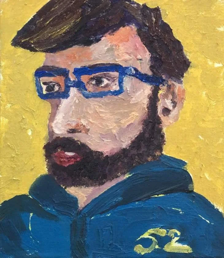Roll Number 52, oil on boxboard, 2023, by Ayesha Abbas Khan
