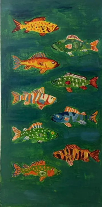 Swimming Upstream, oil on canvas, 2026, by Ayesha Abbas Khan