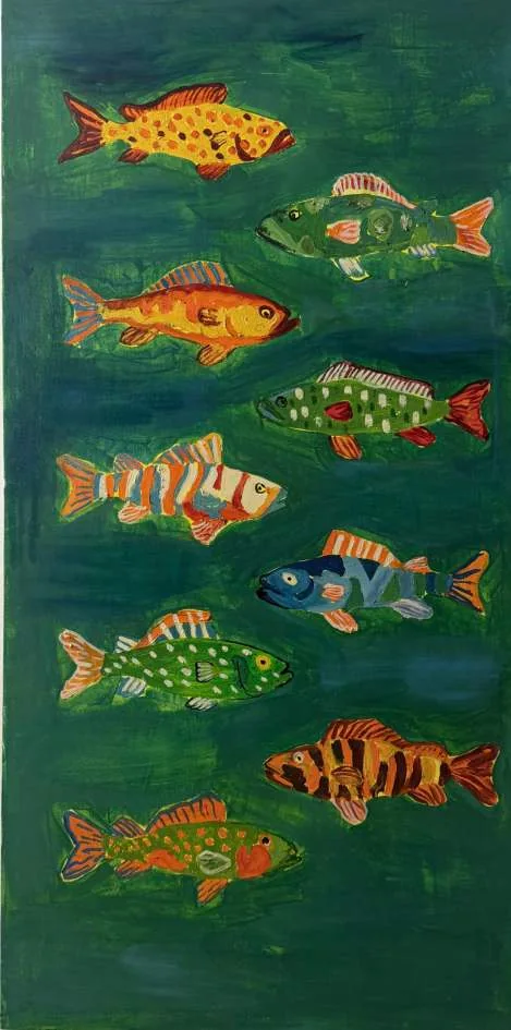 Swimming Upstream, oil on canvas, 2026, by Ayesha Abbas Khan