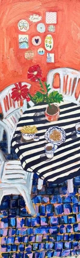 Tea and Bloom, oil on canvas, 2025, by Ayesha Abbas Khan