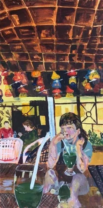 The Café I, oil on canvas, 2023, by Ayesha Abbas Khan